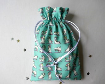 Rainbow Yogi Unicorn Gift Bag Tarot Bag Oracle Bag - lined in White Organic Poplin, White Satin Drawstring Cord
