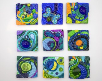 Abstract Polymer Clay Art Tiles: Add a Magnet - Optional