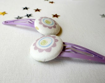 Purple Daisy Hair Clips Set of 2 - Ideal Gift - 23 mm Button Hair Slides