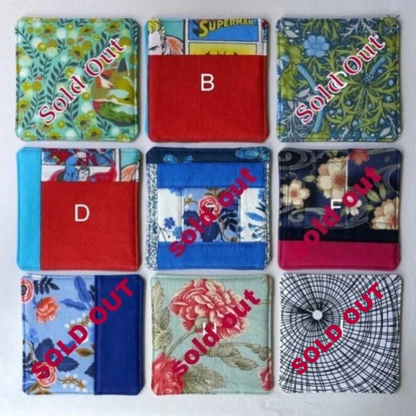 Individual Coasters - Mixed Coaster - Coaster for One, Fabric Coasters, Office or Home.