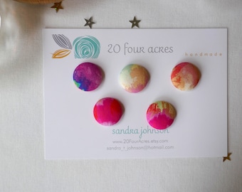 Fridge Magnets - Set of 5, Watercolour Wash - Fabric Button Magnet Great for Kitchen or Office