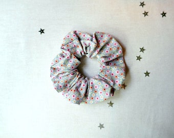 Grey and Pink Floral Scrunchie - Scrunchy Bun Wrap Hair Tie