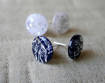 2 SETS: Black and White Button Stud Earrings | 12mm | Silver Plated Surgical Steel Posts - Retro Look