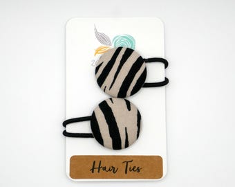 Button Hair Tie - Set of 2 - 28mm - Zebra Stripe - Striking Black and White