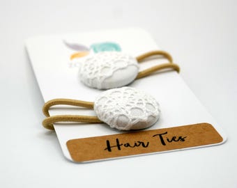 White Cotton Lace Hair Tie Set – Elegant Ponytail Holders (23mm)