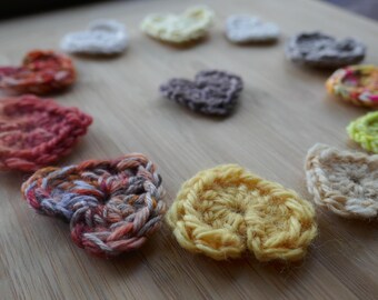 Crochet Hearts Appliques: Earth Tones Wool/Cotton Set - Handmade Embellishments