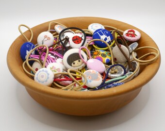 Button Hair Tie Elastics: Handmade Ponytail Holders, Set of 10