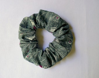 Liberty Hera Charcoal Scrunchie - Peacock Feathers - Regular Size Scrunchy Bun Wrap Hair Tie - Liberty of London