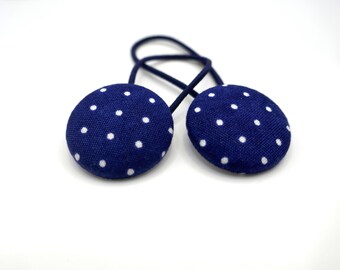 Polka Dot Hair Tie Set: Navy Blue Button Ponytail Holders