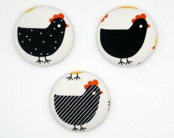 Clucky Chickens Fabric Fridge Magnets - Set of 3, 48mm Handmade