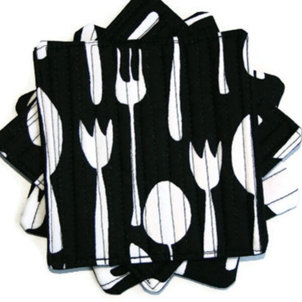 Coutellerie en dessous de verre noirs - Set de 4 - tissu matelassé sous-verres