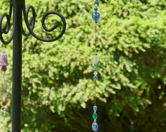 Driftwood Suncatcher Mobile: Asfour Crystal Ball, Blue & Emerald Beads