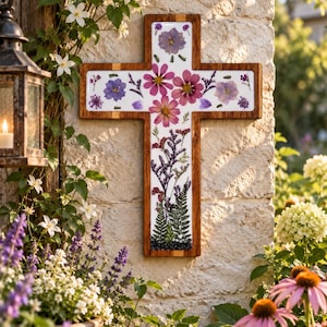 God’s Grace Pressed Flower Resin and Wooden Cross Wall Decor| Traditional Straight-Edged Latin Cross| New Variations Added Weekly