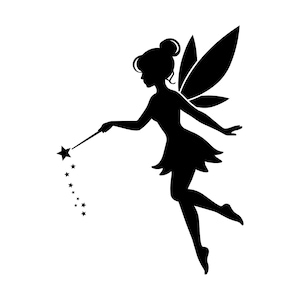 Fairy Silhouette SVG PNG, Magical Pixie Wand Clipart, Fantasy Wall Decor for Cricut, Silhouette, Star Dust Cut File, Enchanted Garden DIY