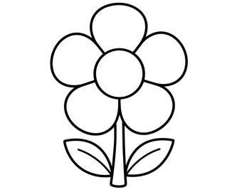 Kawaii Flower SVG PNG, Simple Floral Silhouette, Cute Botanical Clipart for Cricut, Silhouette, Minimalist Flower Cut File, Coloring Page