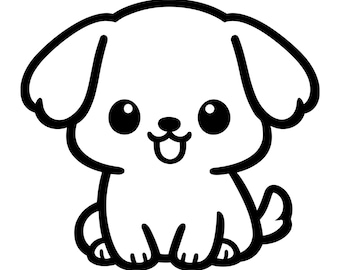 Kawaii Puppy SVG, Cute Dog PNG, Puppy  Bold Outline, Coloring Page, Line Art Illustration for DIY, Cricut, Silhouette Cut File