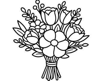 Flower Bouquet SVG PNG: Spring Floral Line Art, Coloring Page, Cricut, Silhouette Cut File