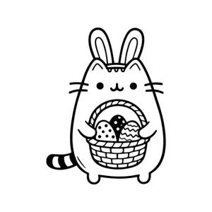 Easter Cat SVG PNG, Cute Kitty with Bunny Ears Outline, Easter Basket Clipart for Cricut, Silhouette, Holiday Line Art, Coloring Page PDF