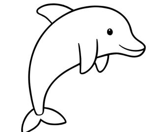 Dolphin SVG, Cute Sea Animal Silhouette, Ocean Life PNG, Baby Dolphin Clipart, Marine Life DXF, Cricut Cut Files, Vector eps, Coloring page