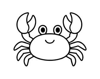 Kawaii Crab SVG PNG, Sea Animal Outline Clipart (Digital Download)