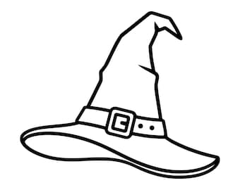 Witch Hat SVG PNG, Halloween Hat Outline, Spooky Wizard Clipart for Cricut, Silhouette, Magic Hat Line Art, DIY Coloring Page, Silhouette