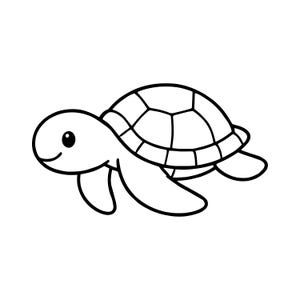 Cute Sea Turtle SVG PNG, Kawaii Ocean Animal Outline Clipart, Nautical Line Art for Cricut, Silhouette, Baby Turtle Cut File, Coloring page