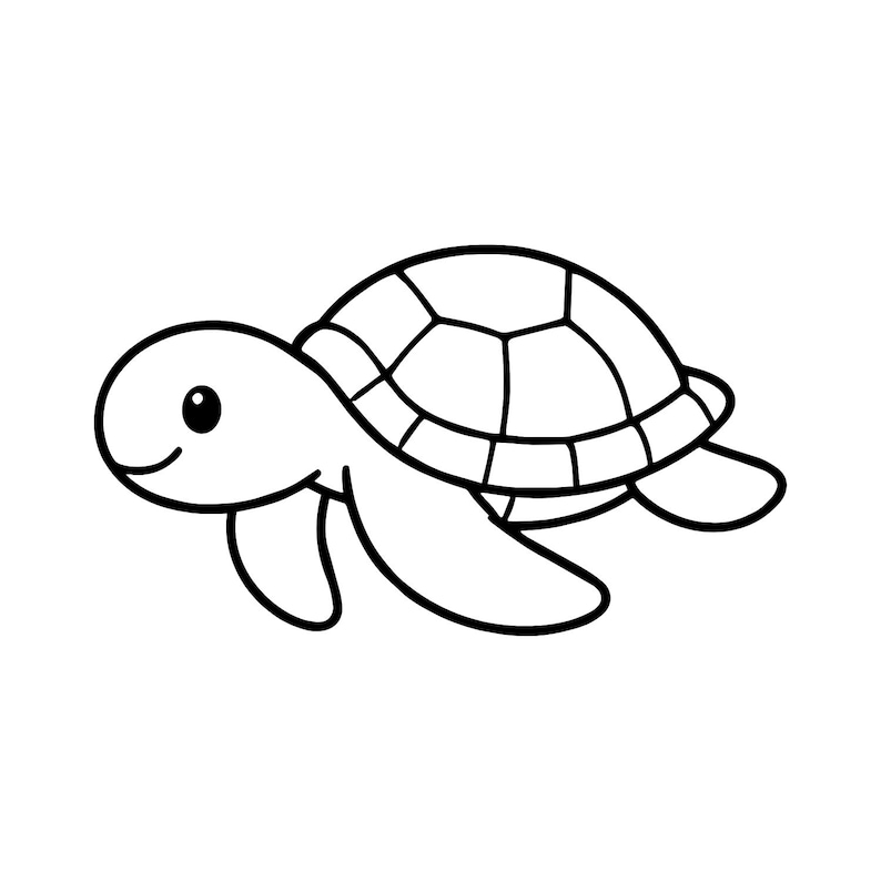 Cute Sea Turtle SVG PNG, Kawaii Ocean Animal Outline Clipart, Nautical ...