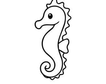 Simple Sea Horse SVG PNG, Kawaii Ocean Animal Outline Clipart, Nautical Line Art for Cricut, Silhouette, Seahorse Cut File