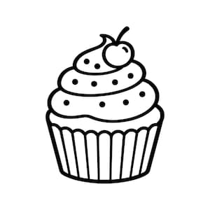 Cute Cupcake SVG PNG, Sweet Muffin Outline Clipart, Birthday Dessert Line Art for Cricut, Silhouette, Party Decor, Coloring Page pdf