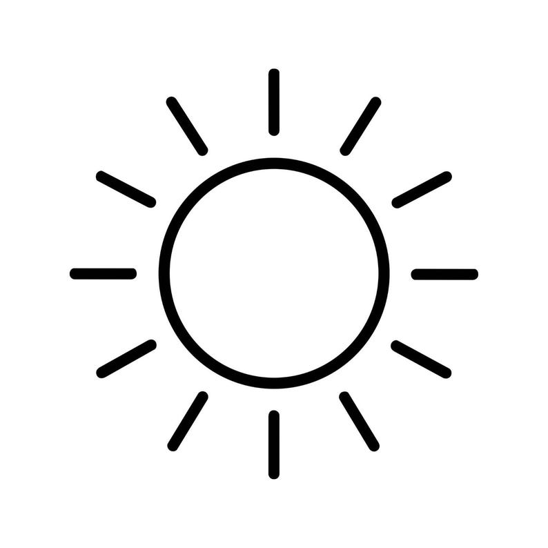 Eenvoudige zon SVG PNG, zomerzon overzicht clipart, minimalistische zonnestralen zeer fijne tekeningen voor Cricut, silhouet, weer gesneden bestand afbeelding 1