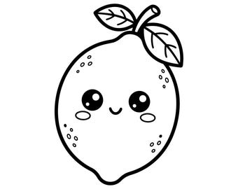 Kawaii Lemon SVG PNG, słodki owocowy klipart z twarzą, wesoły cytrus dla Cricut, sylwetka, logo stoiska z lemoniadą, plik do wycinania dekoracji ściennych do kuchni