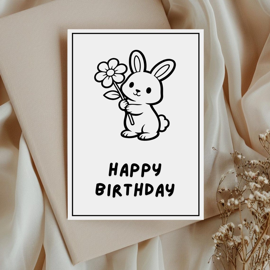 Cute Bunny With Daisy SVG PNG, Simple Rabbit Outline, Kawaii Animal ...