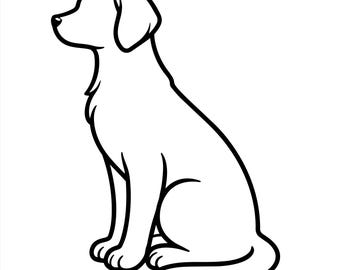 Simple Dog Outline SVG PNG : Golden Retriever Silhouette, Sitting Labrador Line Art for Cricut, Puppy Illustration, DIY Coloring Page pgd