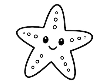 Kawaii Starfish SVG PNG, Cute Sea Animal Outline Clipart, Ocean Nursery Line Art for Cricut, Silhouette, Minimalist Starfish Cut File