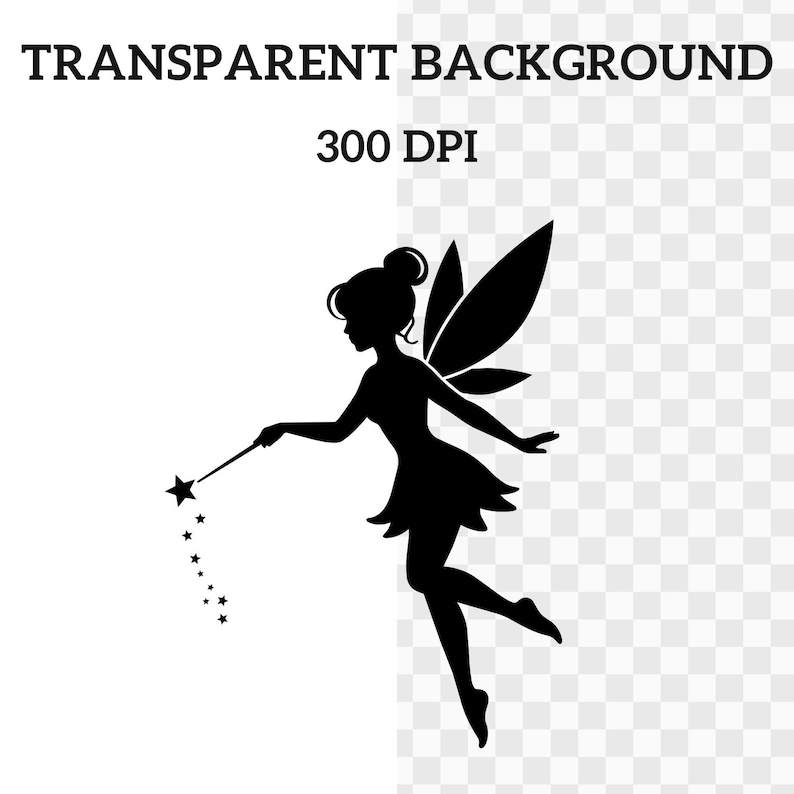 Fairy Silhouette SVG PNG, Magical Pixie Wand Clipart, Fantasy Wall ...