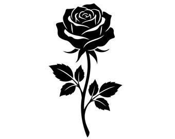 Rose SVG PNG, Floral Silhouette Cut File, Botanical Illustration (Digital Download)