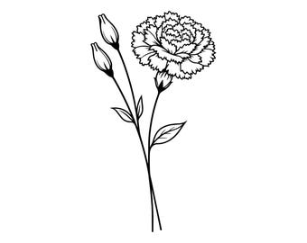Carnation Flower SVG PNG, Floral Outline Clipart, Birth Month Flower Cut File for Cricut, Silhouette, Botanical Line Art, Mother's Day DIY