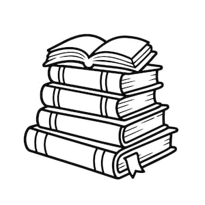 Book SVG PNG, Stack of Books Outline, Librarian Clipart for Cricut, Silhouette, Reading Teacher Line Art, DIY Coloring Page