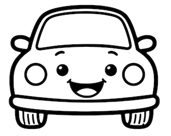 Happy Car SVG, Cute Car PNG, Baby Car Outline Design, Line Art Illustration for DIY, Cricut Cut File, Coloring Page, Instant Download