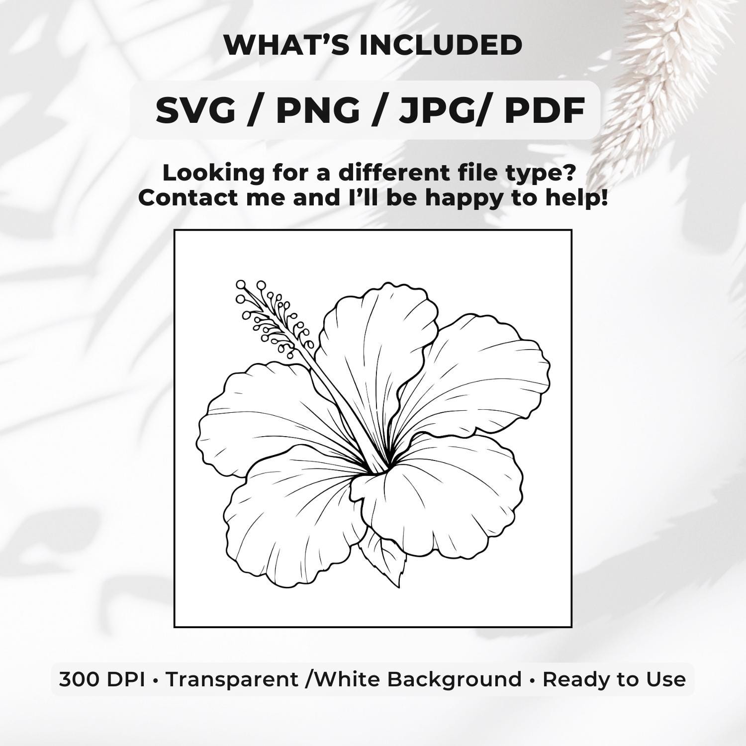 Hibiscus Tropical Flower SVG PNG: Exotic Floral Outline, Cut File for ...
