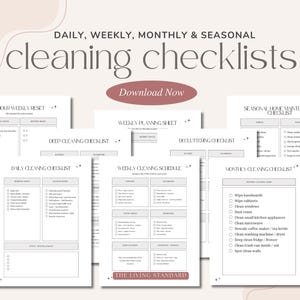 Editable Cleaning Checklists Bundle | Daily, Weekly, Monthly, Seasonal (Canva Template)