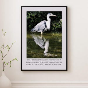 Arte de garzas, póster inspirador, fotografía de vida silvestre, aves de río