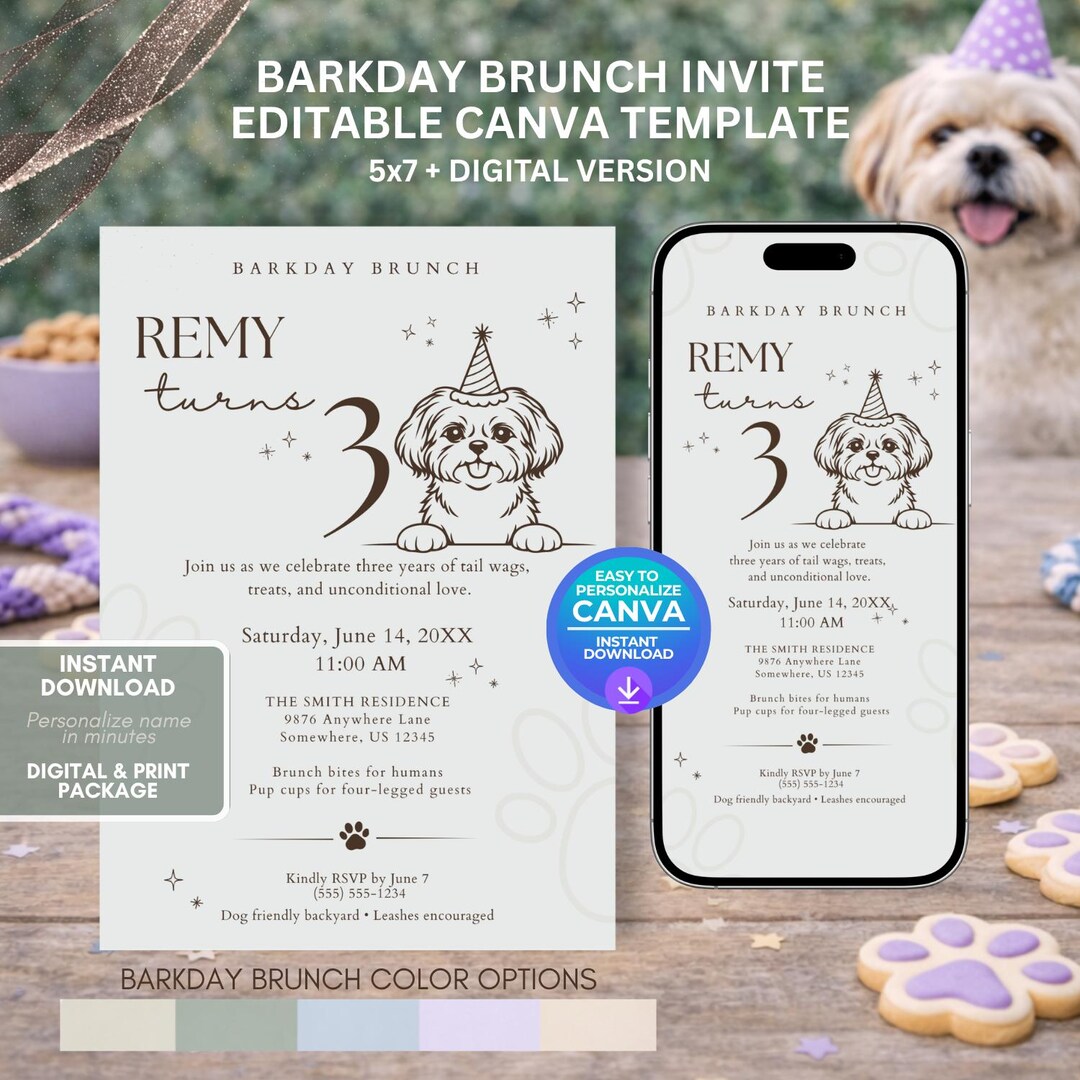 Shih Tzu Dog Birthday Invitation Template, Editable Canva Puppy Party ...