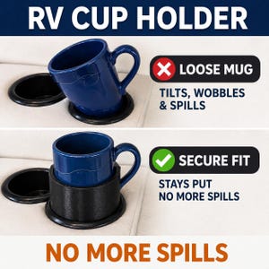 Spill Proof RV Sofa Cup Holder Expander - Universal Mug & Tumbler Adapter for Couch Armrest, Camper Van and Theater Seating