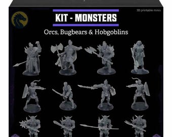 Kit 12 Miniatures dungeons and dragons D&D monsters - Orcs, Bugbears and Hobgoblins