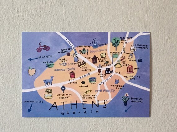 Athens Map Postcard