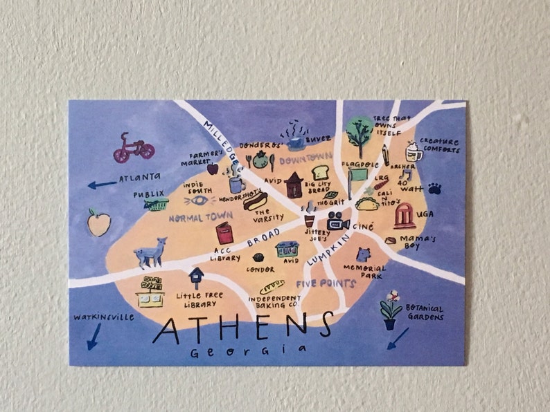 Athens Map Postcard