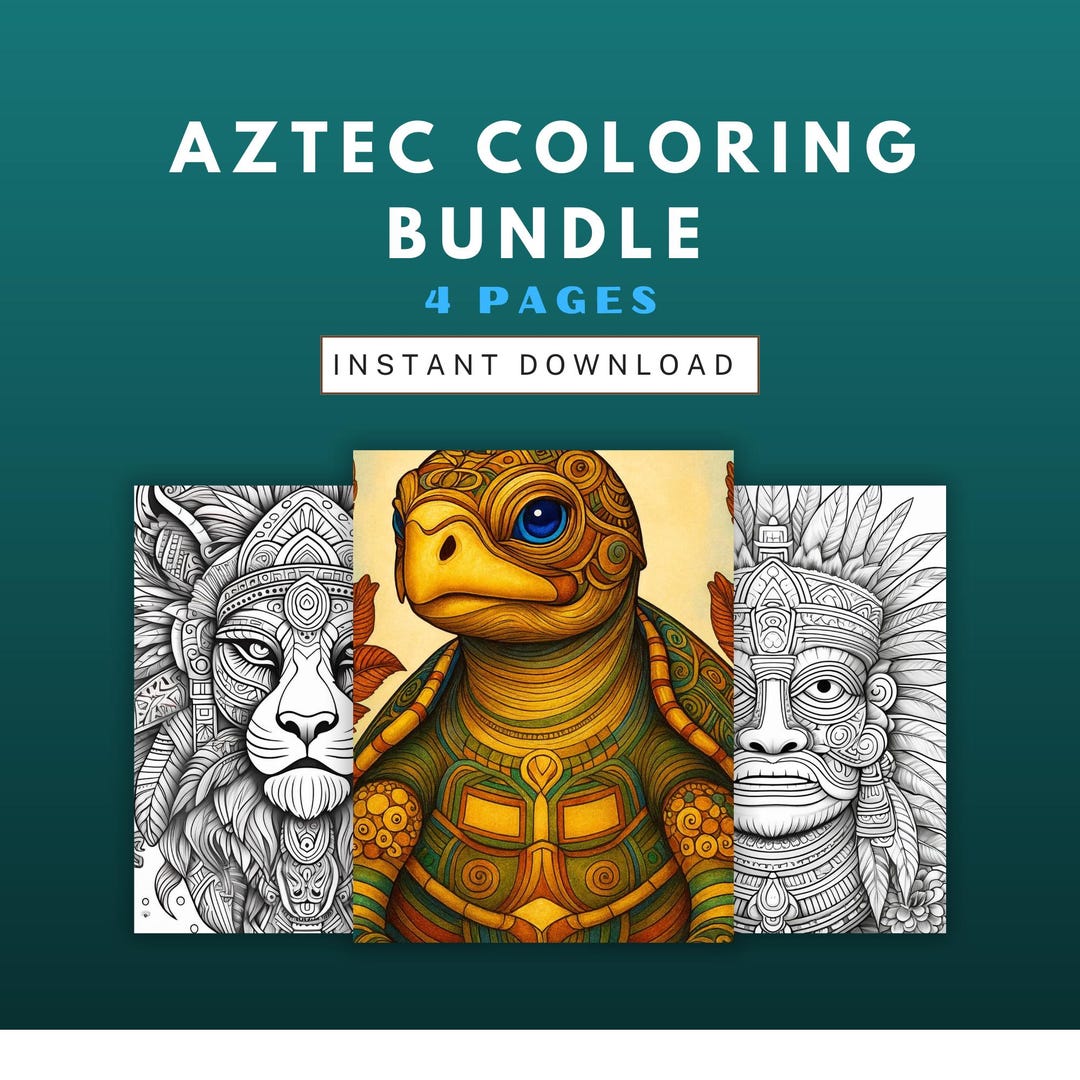 Aztec Coloring Pages – 4 Tribal Art Printable Sheets (PDF Download) - Etsy