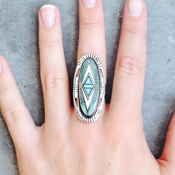 RESERVED Vintage Native American Multi-Stone Ring: Size 8