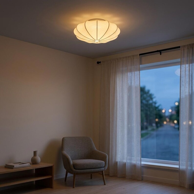 Modern Fabric Ceiling Light Flush Mount Lamp Minimalist Bedroom ...